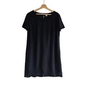 J.Crew Black Eyelet Lace Overlay Shift Dress, Business Casual, Size Medium